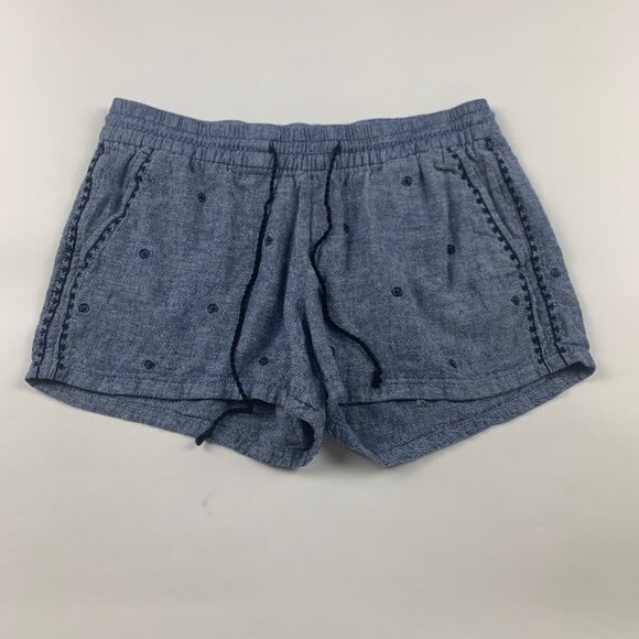 Old Navy Blue Chambray Embroidered Linen Blend Pull On Shorts M - Picture 1 of 4